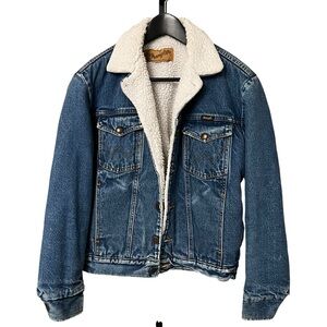 VTG Wrangler Western Sherpa Denim Jacket Blue Small Cowboy Yellowstone Country
